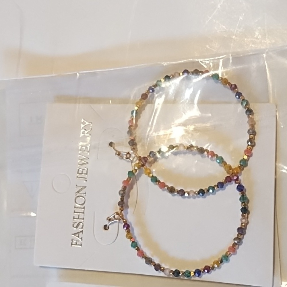 New Multicolor Beaded Hoop Earrings - Picture 6 of 6